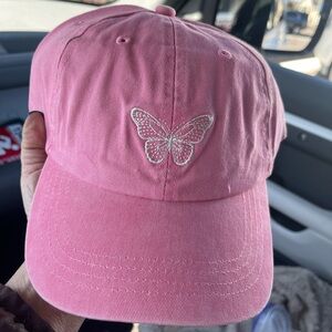 Pink Butterfly Embroidered Cap